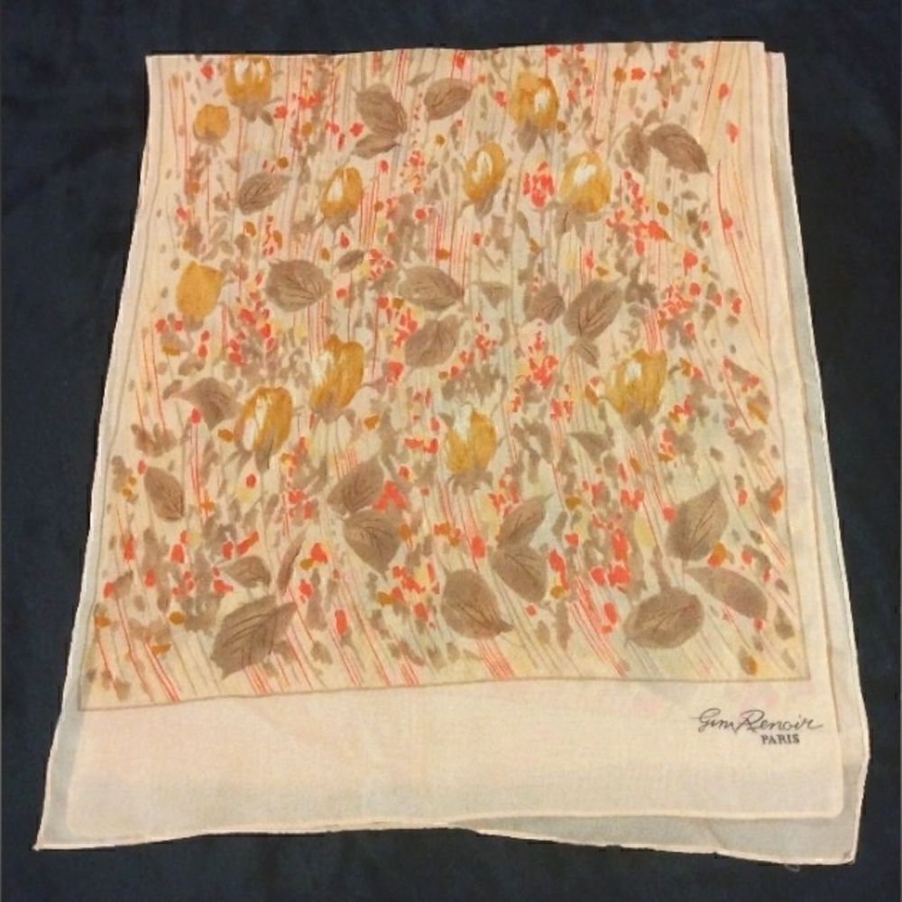 Jim Renoir Paris Floral Autumn Linen Long Scarf GUC Vintage